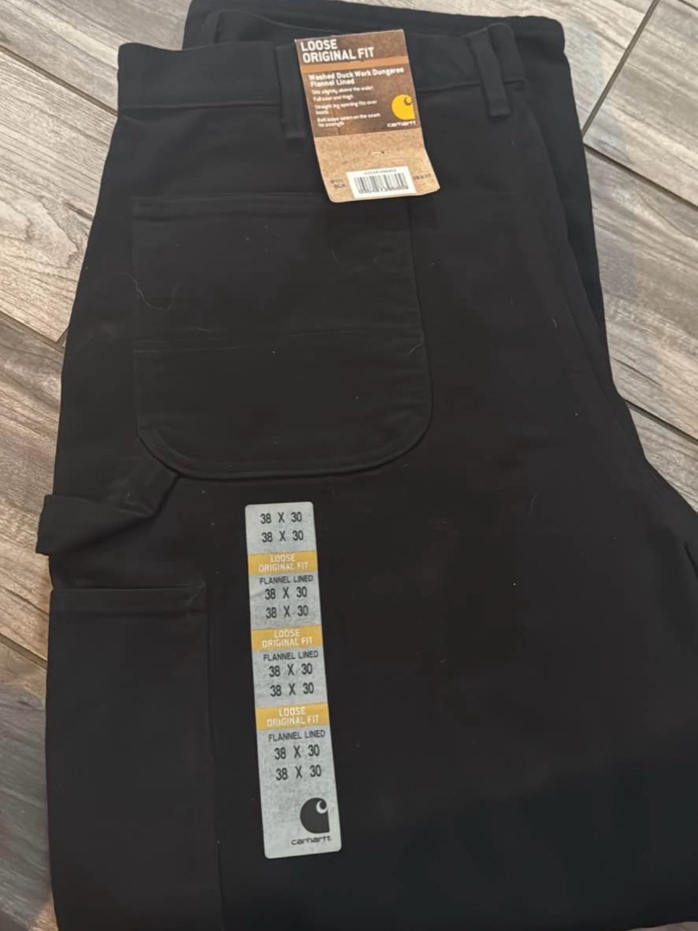 Carhartt Black Loose Original Fit Flannel lined Cargo Work Pants#195